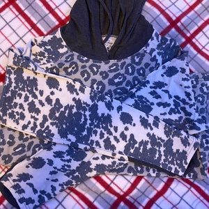 Crazy train hooded long sleeve. Gray cheetah print.